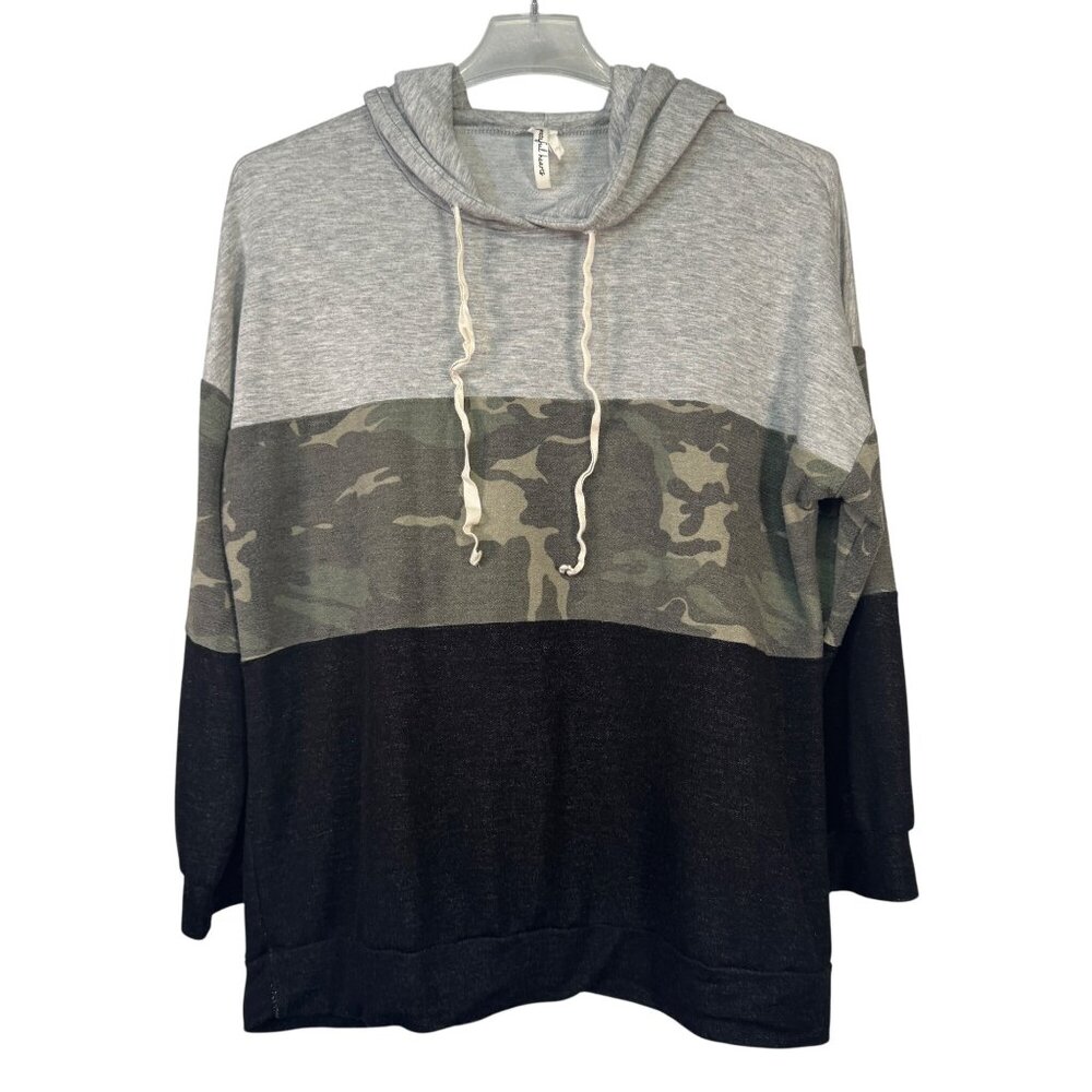 Playful Hearts Womans Size3x Colorblock Hoodie With Camo Panel & Drawstring